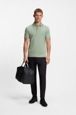 Paddy slim-fit polo shirt in interlock cotton, Light Green