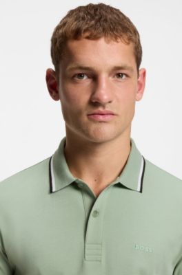Paddy slim-fit polo shirt in interlock cotton, Light Green