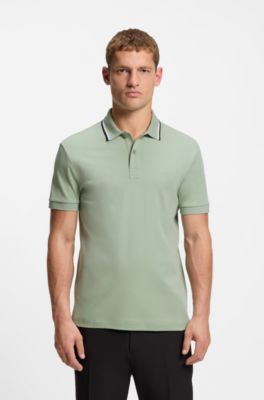 Paddy slim-fit polo shirt in interlock cotton, Light Green