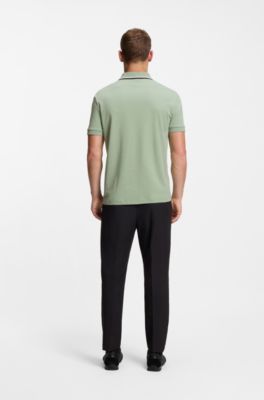 Paddy slim-fit polo shirt in interlock cotton, Light Green
