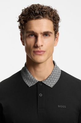 Paddy polo shirt in stretch-cotton piqu&eacute;, Black