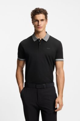 Paddy polo shirt in stretch-cotton piqu&eacute;, Black