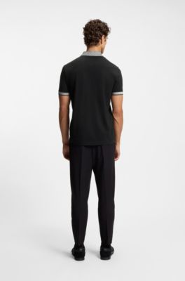 Paddy polo shirt in stretch-cotton piqu&eacute;, Black