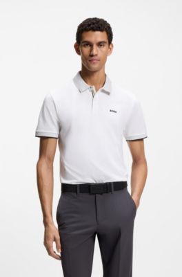 Paddy polo shirt in stretch-cotton piqu&eacute;, White
