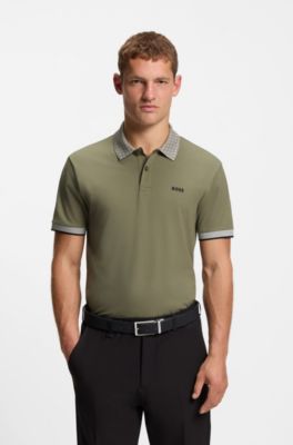 Paddy polo shirt in stretch-cotton piqu&eacute;, Khaki
