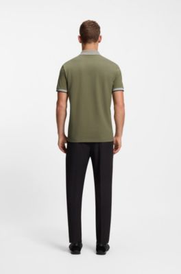 Paddy polo shirt in stretch-cotton piqu&eacute;, Khaki