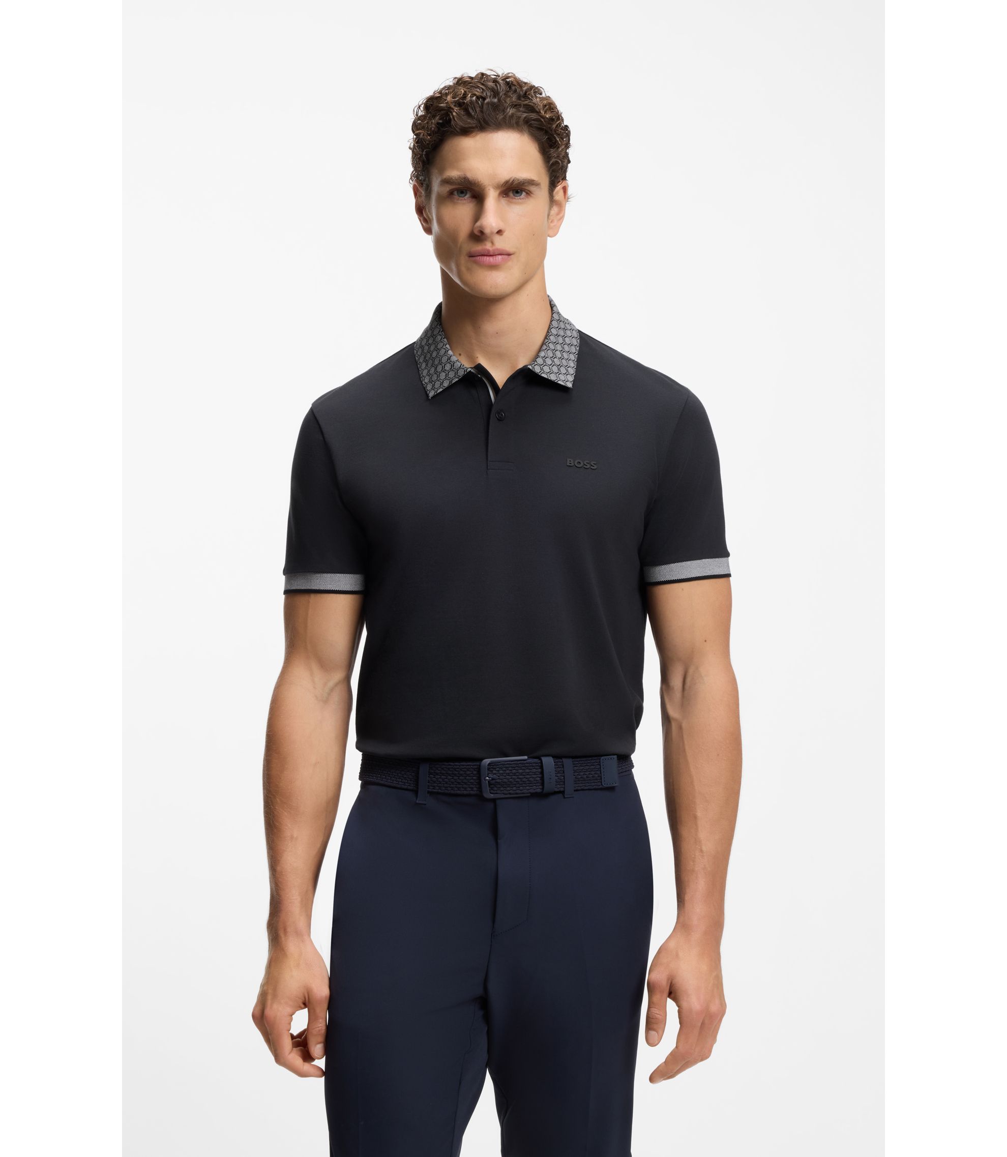 BOSS - Paddy polo shirt in stretch-cotton piqué - Dark Blue