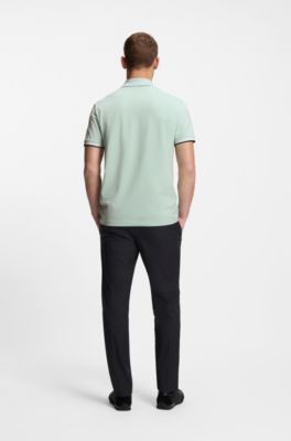 Paddy polo shirt in stretch-cotton piqu&eacute;, Turquoise