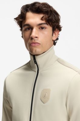 Sudadera relaxed fit con escudo con logo, Beige claro