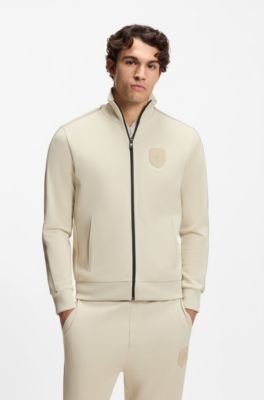 Sudadera relaxed fit con escudo con logo, Beige claro