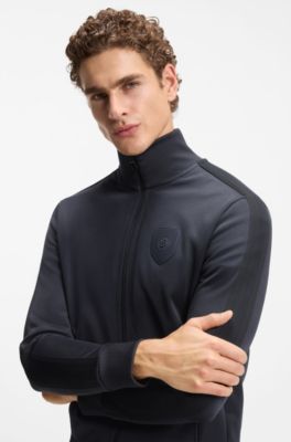 Sudadera relaxed fit con escudo con logo, Azul oscuro