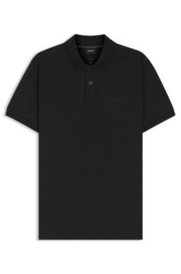 Polo de piqu&eacute; de algod&oacute;n con patr&oacute;n estampado, Negro