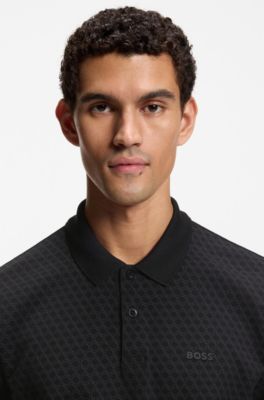 Polo de piqu&eacute; de algod&oacute;n con patr&oacute;n estampado, Negro