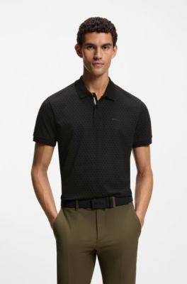 Polo de piqu&eacute; de algod&oacute;n con patr&oacute;n estampado, Negro