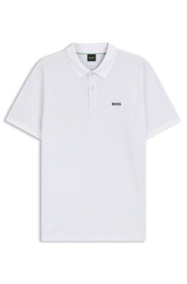Polo de piqu&eacute; de algod&oacute;n con patr&oacute;n estampado, Blanco