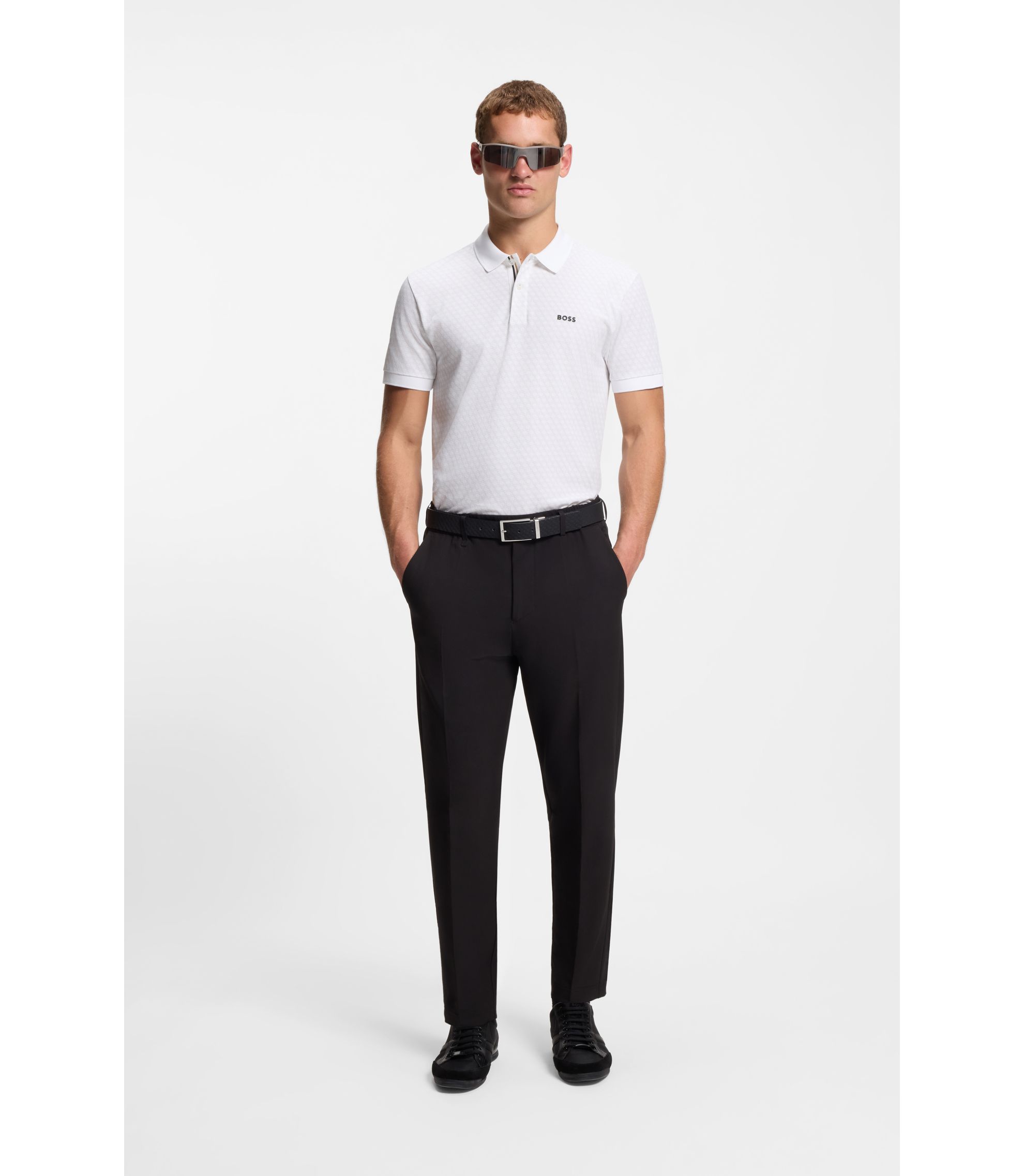 BOSS Printed polo shirt in cotton piqu, Men, Size: S, White