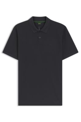 Polo en piqu&eacute; de coton avec motif imprim&eacute;, Bleu fonc&eacute;