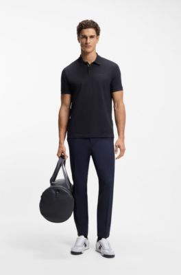 Polo de piqu&eacute; de algod&oacute;n con patr&oacute;n estampado, Azul oscuro