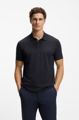 Polo en piqu&eacute; de coton avec motif imprim&eacute;, Bleu fonc&eacute;