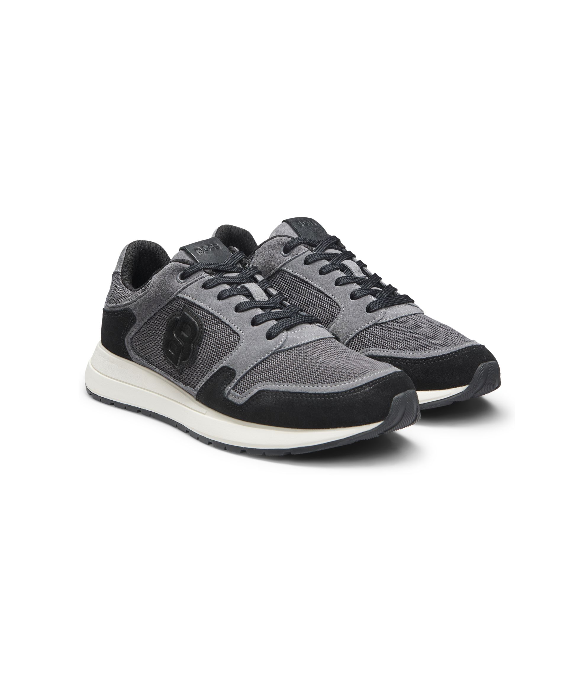 BOSS - Suede-trim trainers with Double B monogram - Dark Grey
