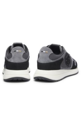 Suede-trim trainers with Double B monogram, Dark Grey
