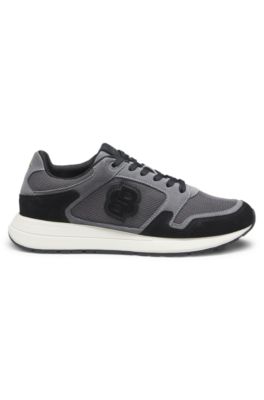 Suede-trim trainers with Double B monogram, Dark Grey