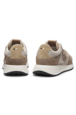 Suede-trim trainers with Double B monogram, Light Beige