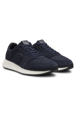 Suede-trim trainers with Double B monogram, Dark Blue