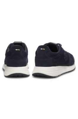 Suede-trim trainers with Double B monogram, Dark Blue
