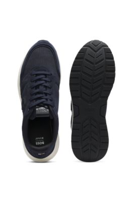 Suede-trim trainers with Double B monogram, Dark Blue