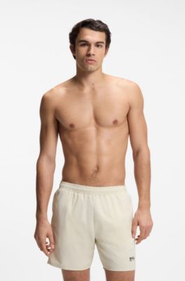 Ba&ntilde;ador tipo shorts con logo estampado y detalles con la raya de la marca, Blanco