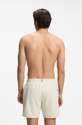 Swim shorts with logo print and signature-stripe details, White