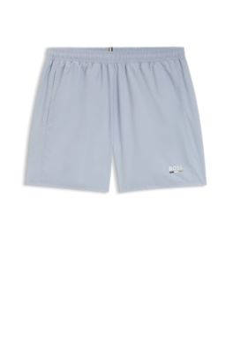 Swim shorts with logo print and signature-stripe details, Light Blue