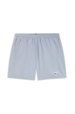 Swim shorts with logo print and signature-stripe details, Light Blue