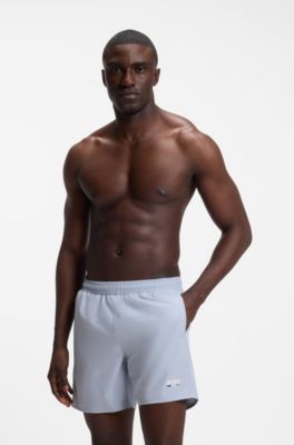 Swim shorts with logo print and signature-stripe details, Light Blue