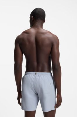 Swim shorts with logo print and signature-stripe details, Light Blue