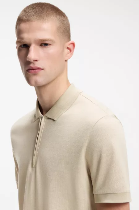 Zip-placket polo shirt in a cotton blend