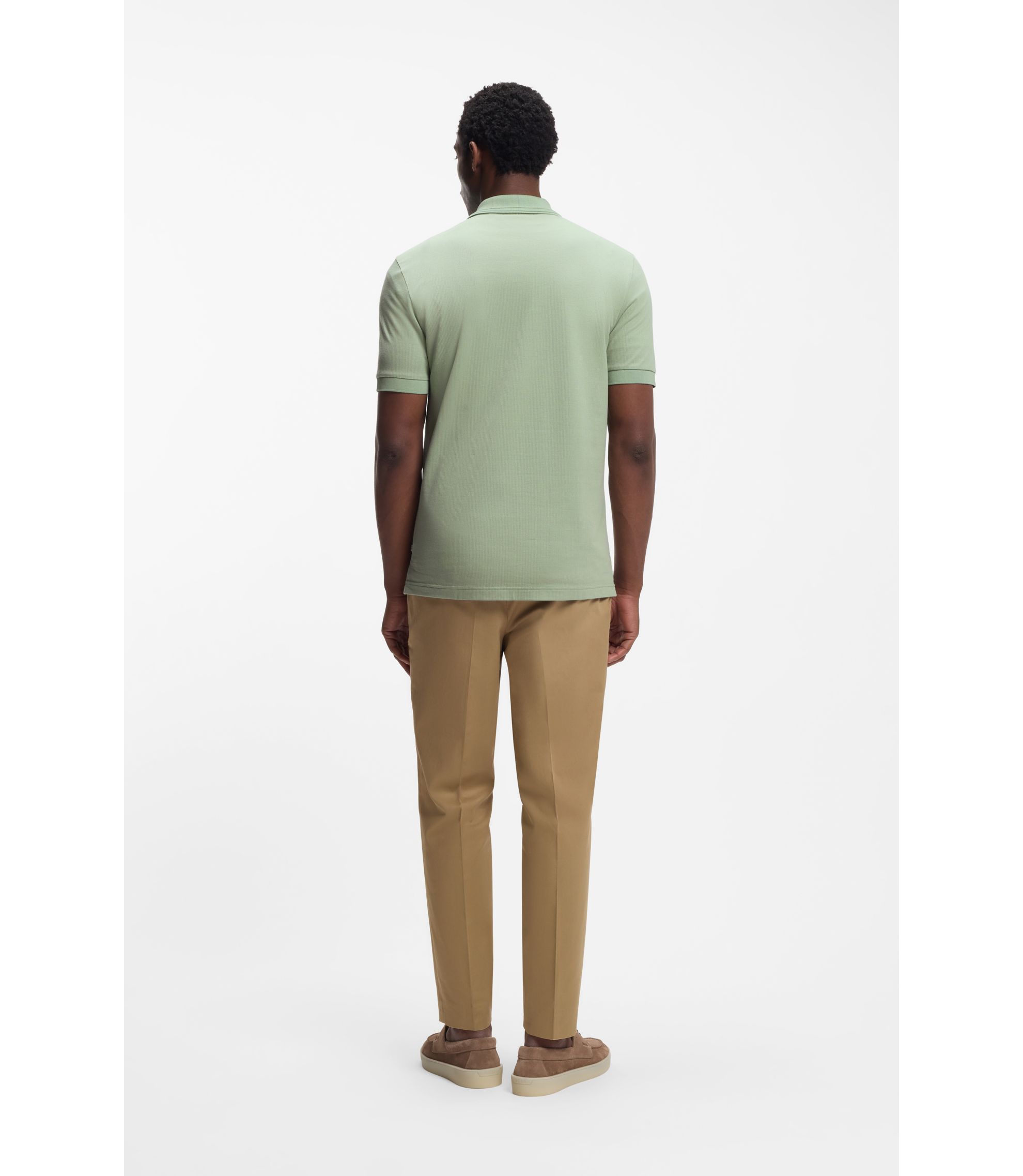 BOSS - Zip-placket polo shirt in a cotton blend - Light Green