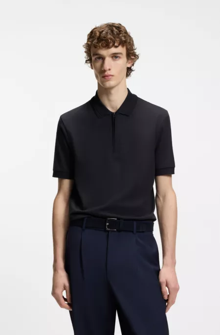 Zip-placket polo shirt in a cotton blend