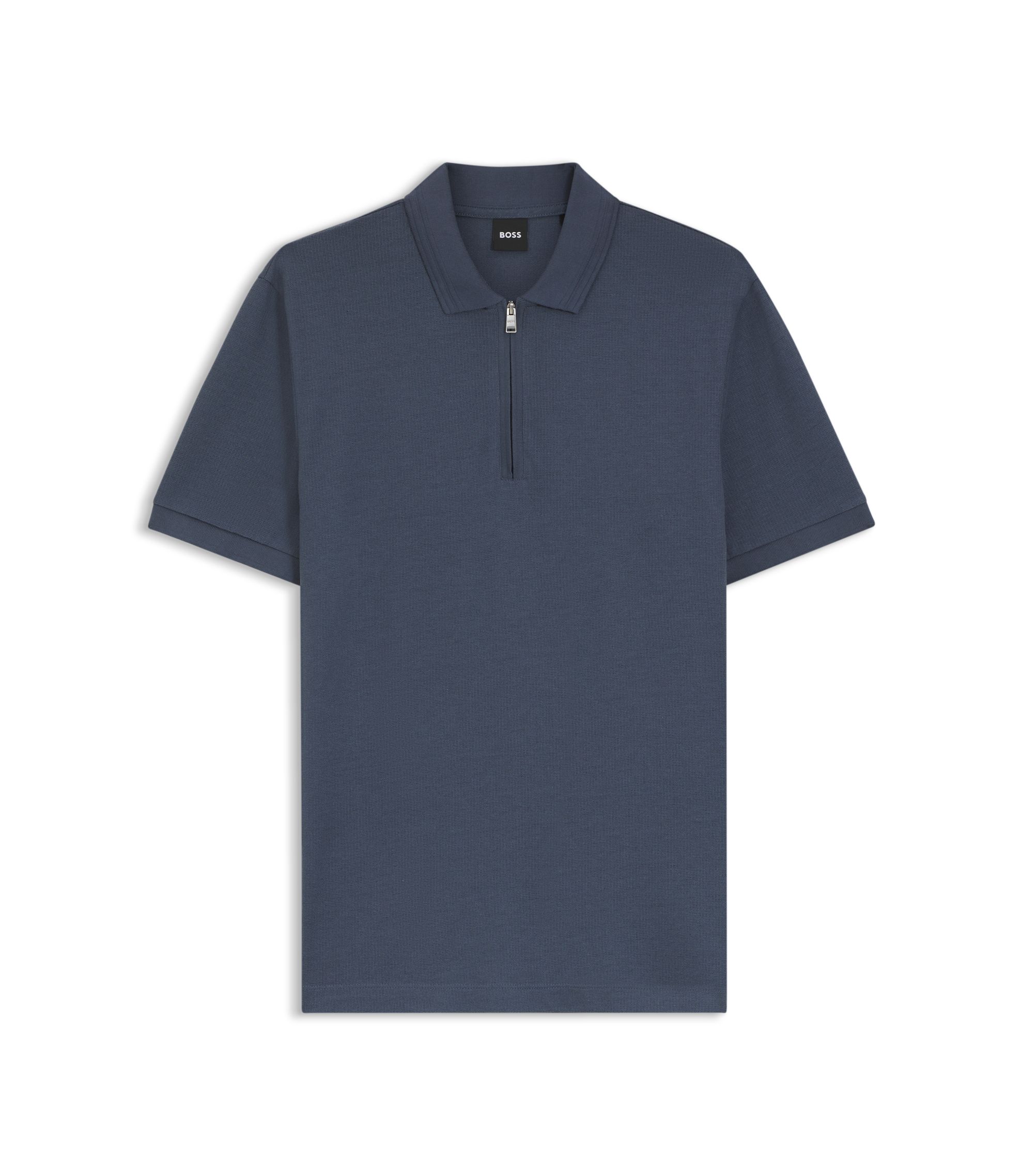 BOSS - Zip-placket polo shirt in a cotton blend - Light Blue