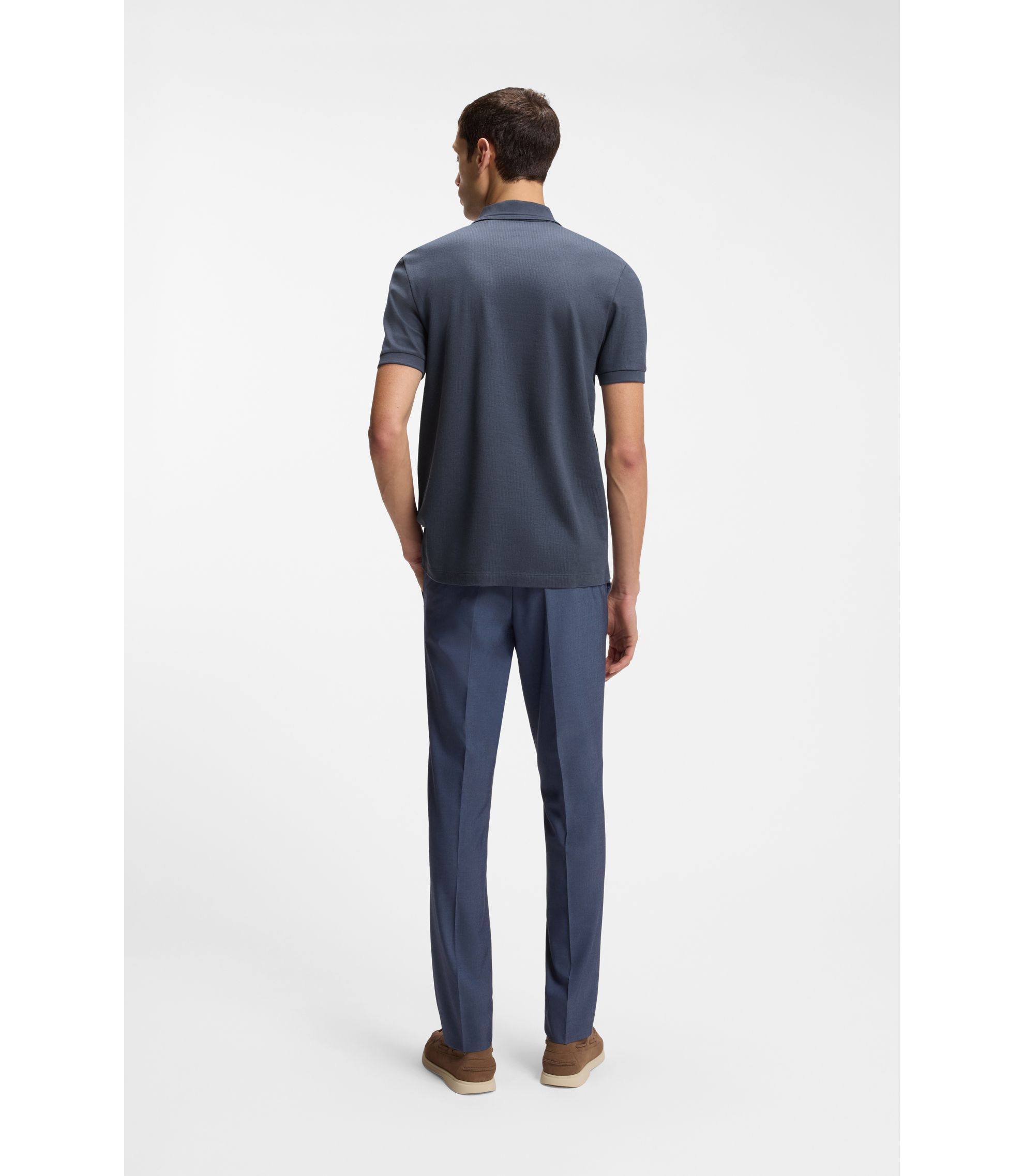 BOSS - Zip-placket polo shirt in a cotton blend - Light Blue