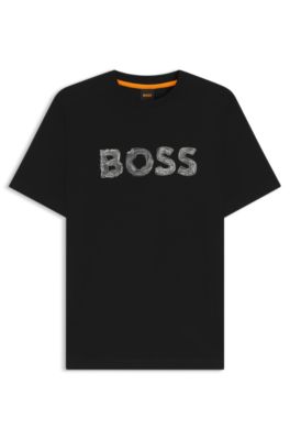 BOSS - Regular-fit cotton T-shirt with logo artwork - Black
