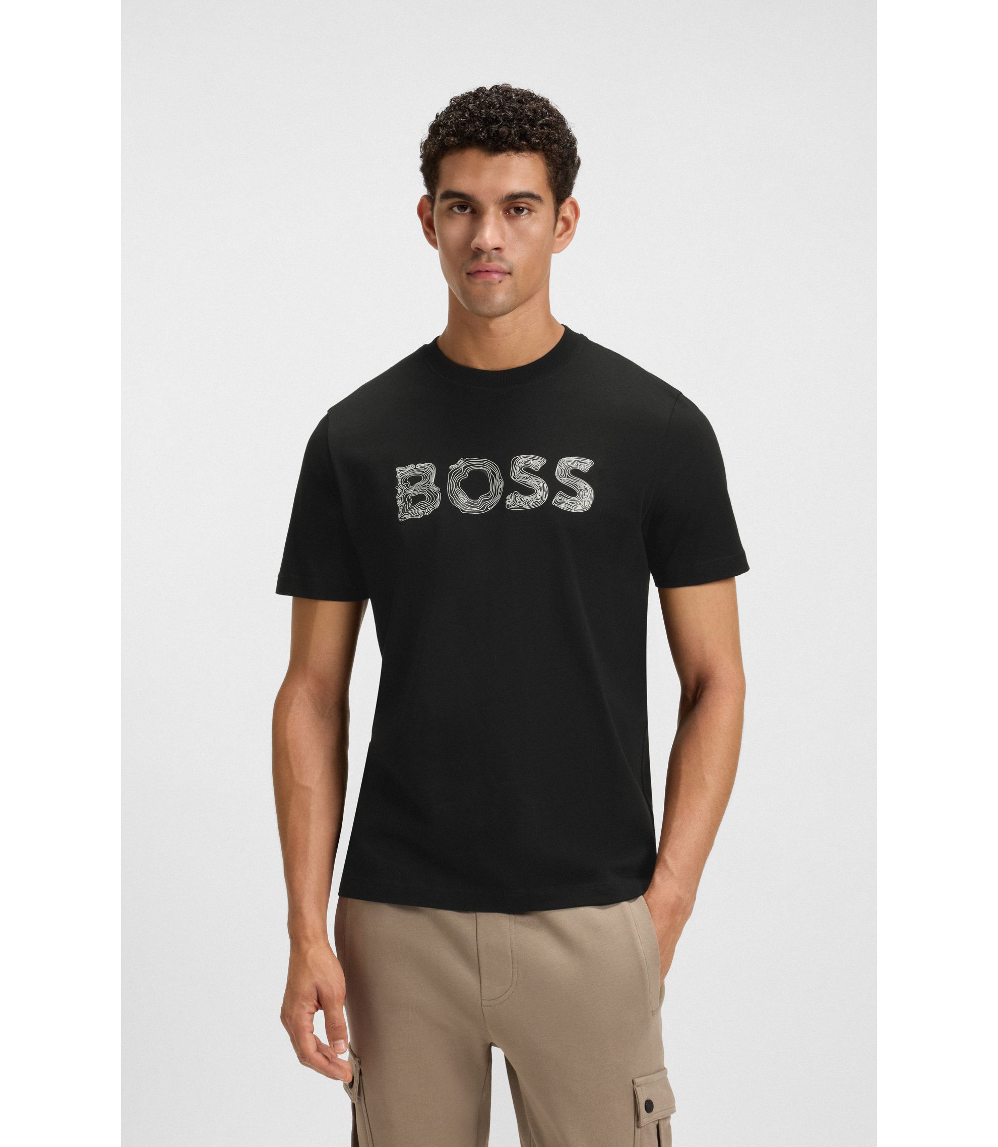 BOSS - Regular-fit cotton T-shirt with logo artwork - Black