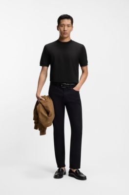 Regular-fit T-shirt in a mercerised cotton blend, Black