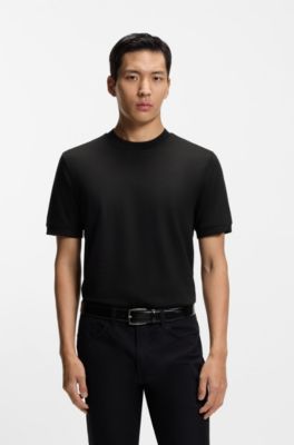 T-shirt Regular en coton m&eacute;lang&eacute; merceris&eacute;, Noir