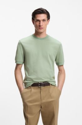 T-shirt Regular en coton m&eacute;lang&eacute; merceris&eacute;, Chaux