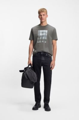 Camiseta de punto de algod&oacute;n con ilustraci&oacute;n estampada, Gris claro