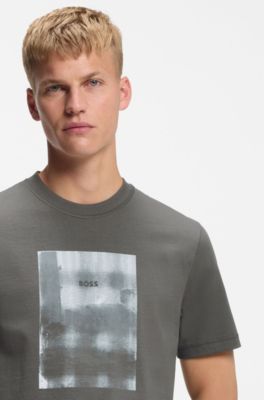 Camiseta de punto de algod&oacute;n con ilustraci&oacute;n estampada, Gris claro