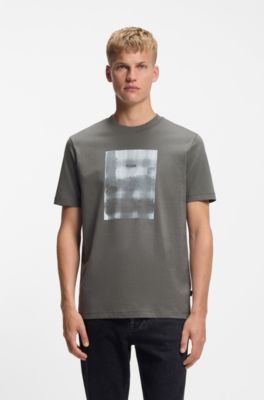 Camiseta de punto de algod&oacute;n con ilustraci&oacute;n estampada, Gris claro