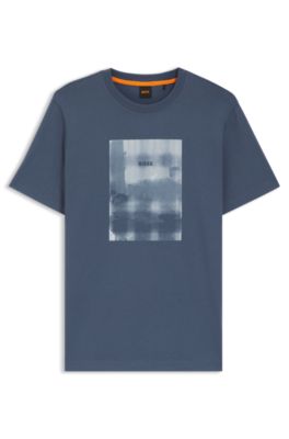 Camiseta de punto de algod&oacute;n con ilustraci&oacute;n estampada, Celeste